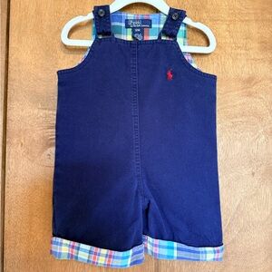 Ralph Lauren Kids Navy Shortalls with Plaid Trim